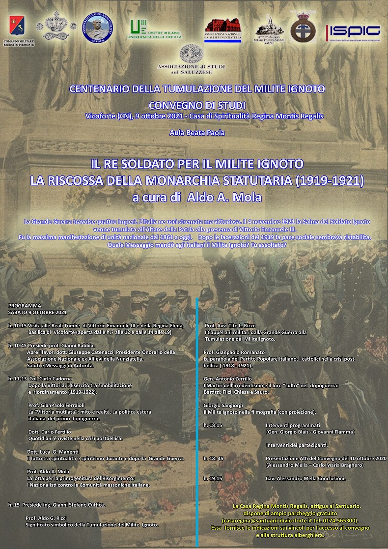 UN CONVEGNO DI STUDI A VICOFORTE (9 OTTOBRE) NEL CENTENARIO DEL MILITE IGNOTO